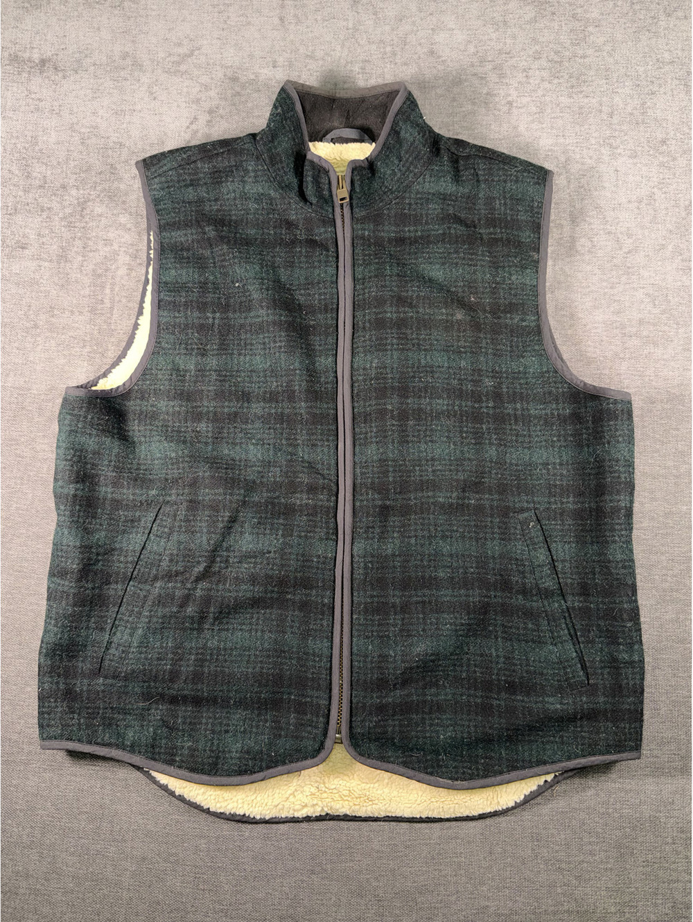 L.L.Bean Men's Wool Blend Fleece-Lined Vest X-Large Tall Green Plaid